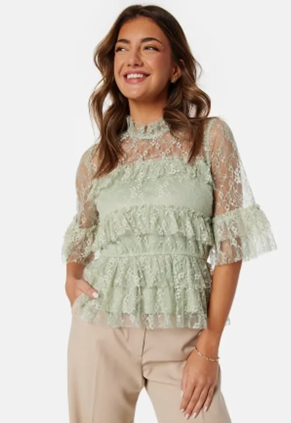 BUBBLEROOM Frill Lace Blouse Dusty green 46
