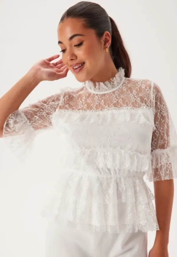 BUBBLEROOM Frill Lace Blouse White 40