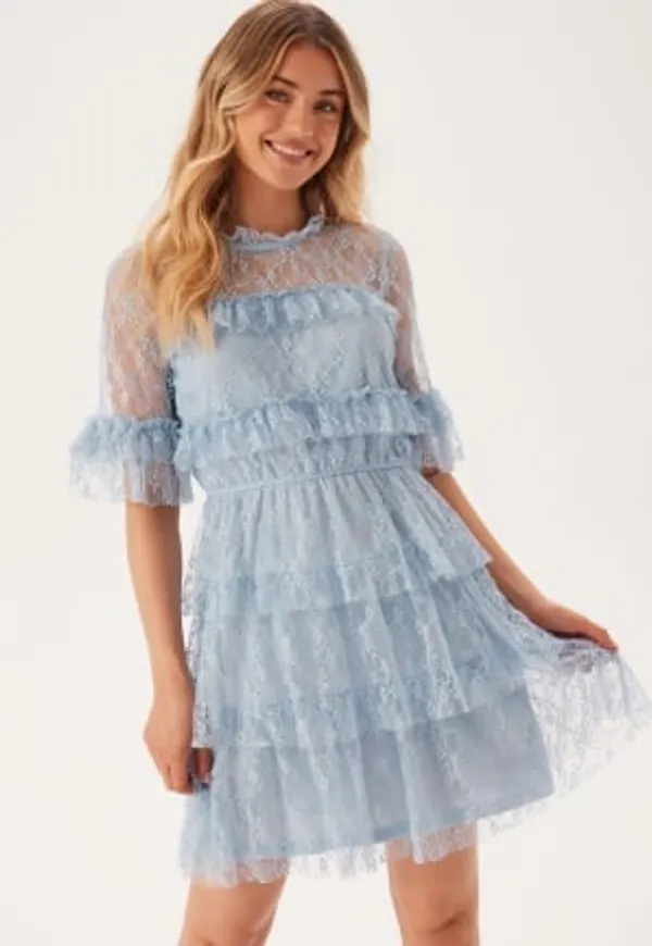 BUBBLEROOM Frill Lace Dress Dusty blue 38
