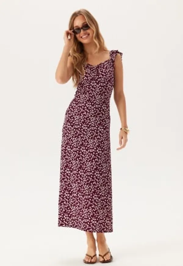 BUBBLEROOM Frill Maxi Dress Burgundy XS