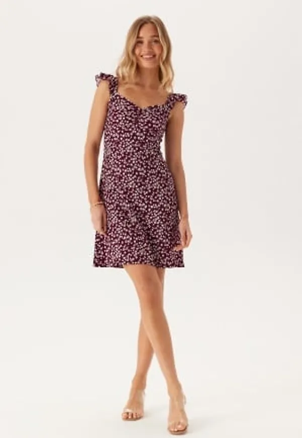 BUBBLEROOM Frill Short Dress Burgundy XS