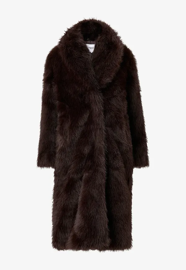 Bubbleroom - Fuskpälskappa Long Faux Fur - Brun