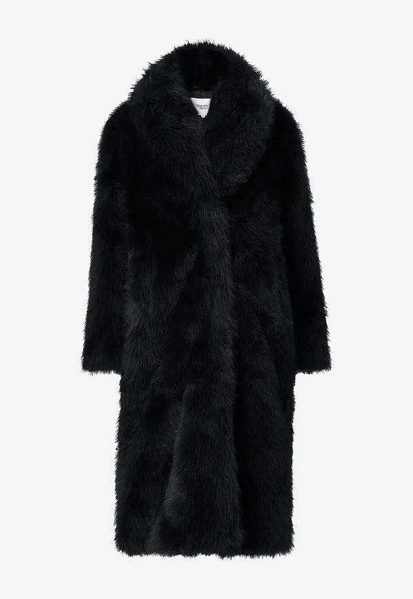 Bubbleroom - Fuskpälskappa Long Faux Fur - Svart