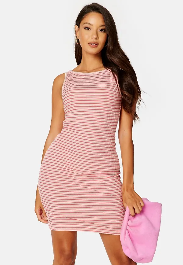 BUBBLEROOM Hallie striped rib dress Coral / Striped L