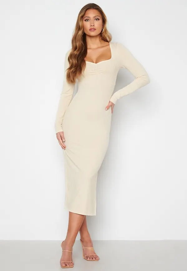 BUBBLEROOM Henly rib dress Beige L