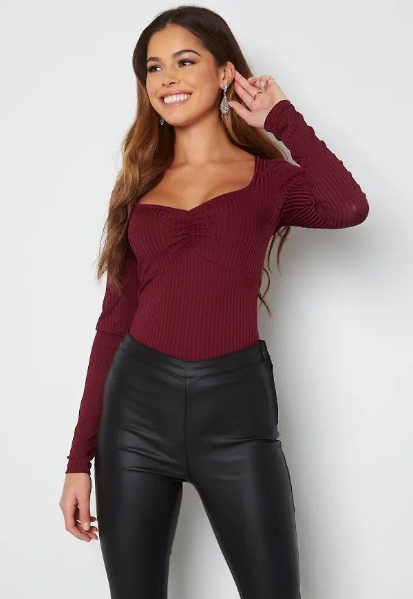 BUBBLEROOM Henly rib top Wine-red L