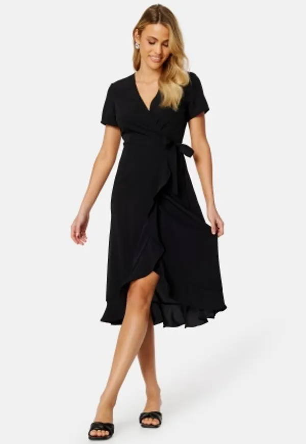 BUBBLEROOM Ida midi wrap dress Black S