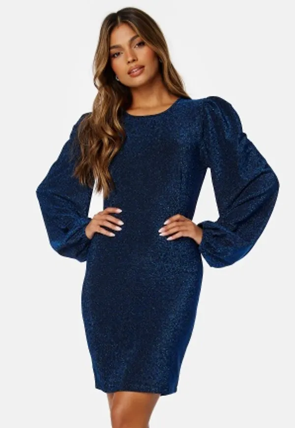 BUBBLEROOM Puff Sleeve Sparkling Dress Blue 3XL