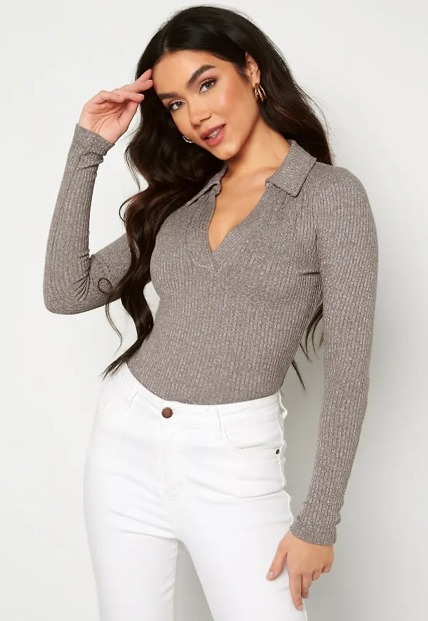 BUBBLEROOM Idris collar top Brown melange M
