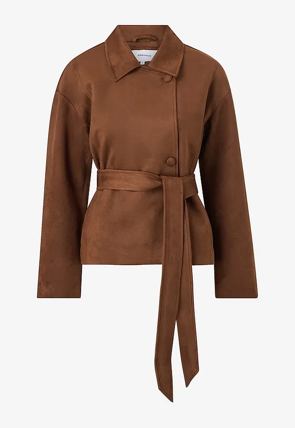 Bubbleroom - Jacka Belted Faux Suede - Brun