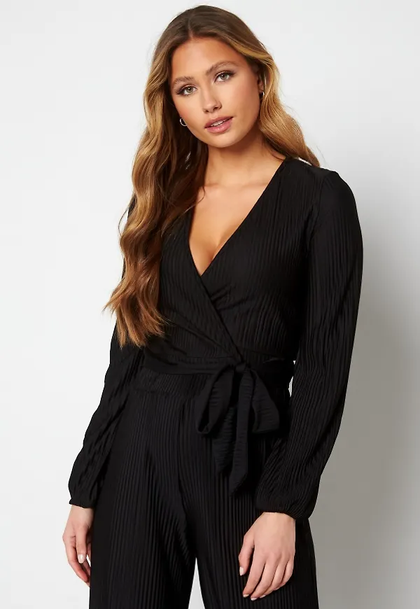 BUBBLEROOM Pleated Long Sleeve Wrap Top XS
