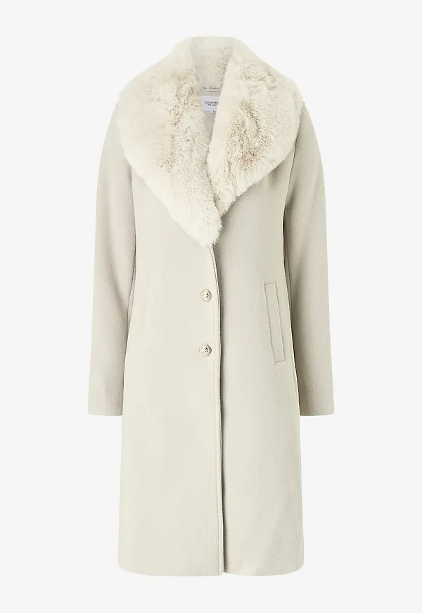 Bubbleroom - Kappa Fur Collar Wool Blend - Beige