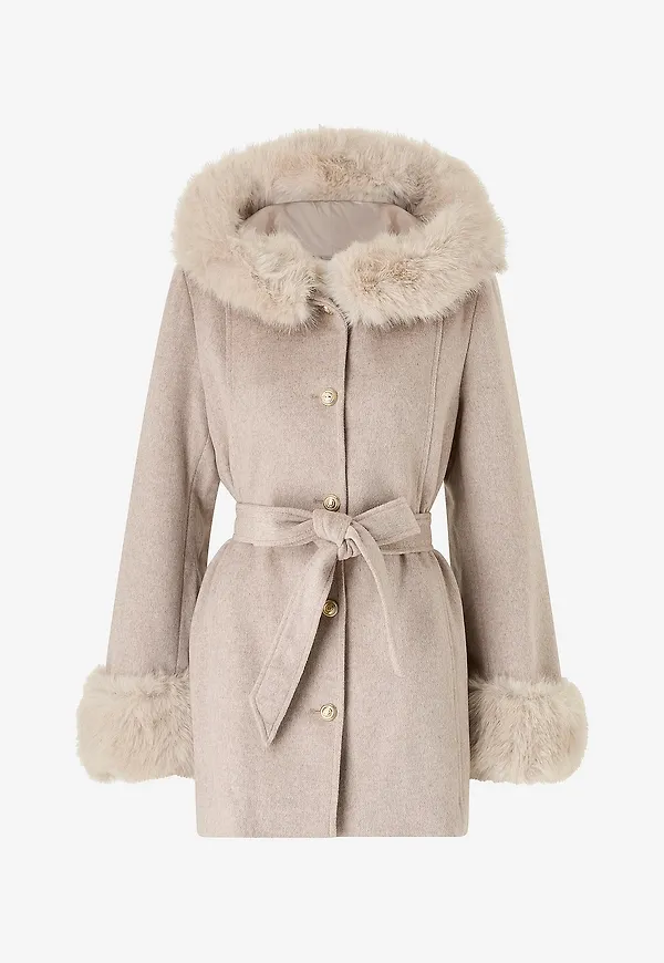 Bubbleroom - Kappa Hooded Wool Blend Coat - Beige