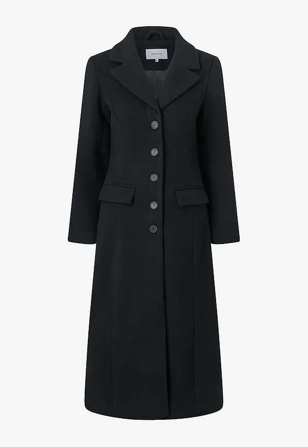 Bubbleroom - Kappa Shaped Wool Blend Coat - Svart