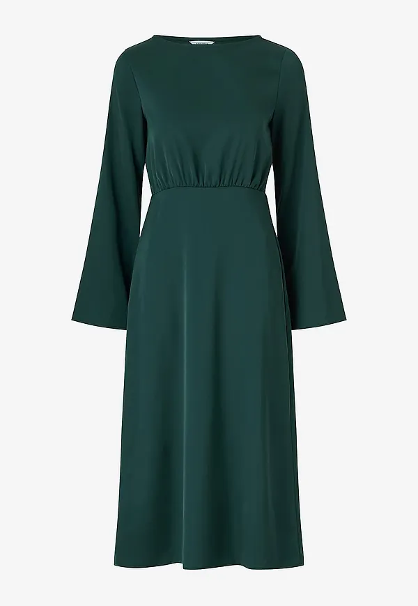 Bubbleroom - Klänning Boatneck Satin Midi - Grön