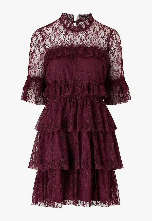 Bubbleroom - Klänning Frill Lace - Röd