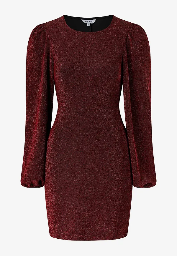 Bubbleroom - Klänning Puff Sleeve Sparkling - Röd