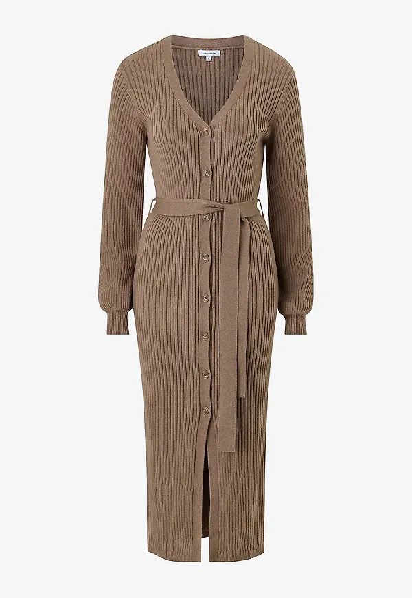 Bubbleroom - Klänning Rib Knitted Cardigan Dress - Beige