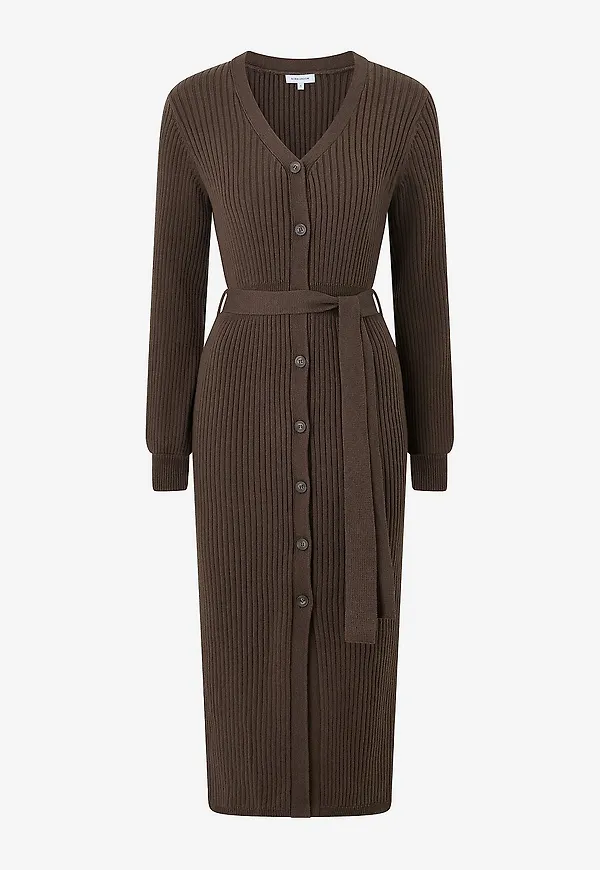 Bubbleroom - Klänning Rib Knitted Cardigan Dress - Brun