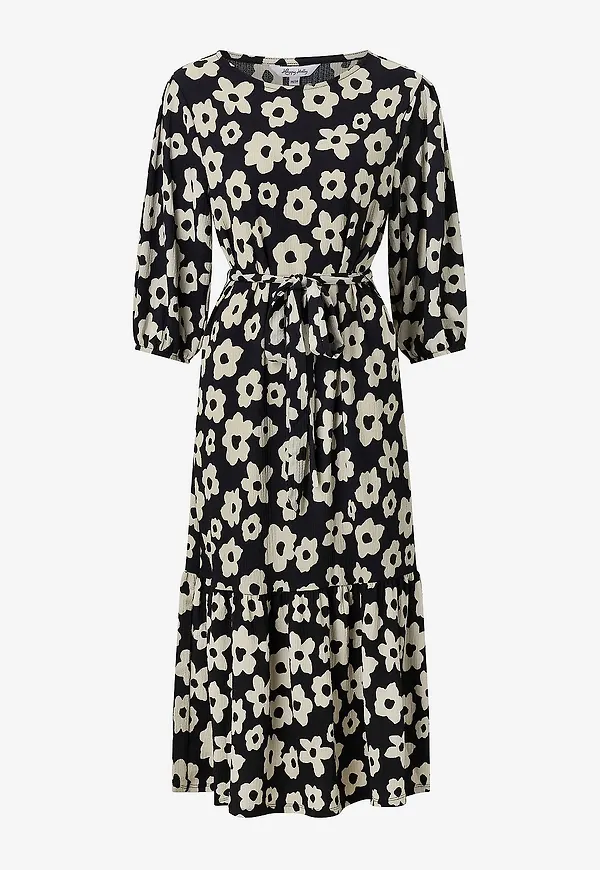 Bubbleroom - Klänning Structure Flounce Midi Dress - Svart
