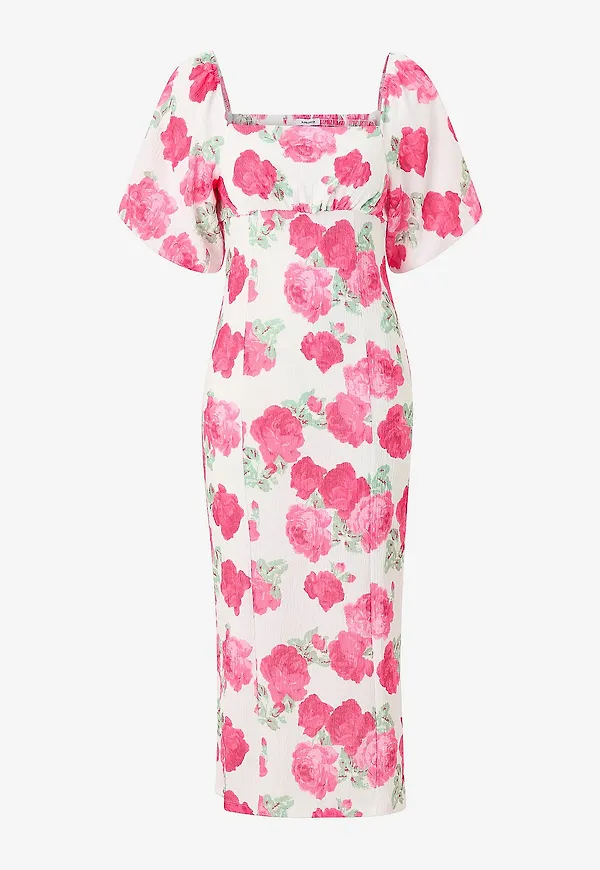 Bubbleroom - Klänning Volume Sleeve Midi Dress - Rosa