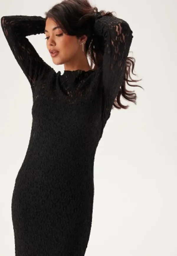 BUBBLEROOM Lace Midi Dress Black XS