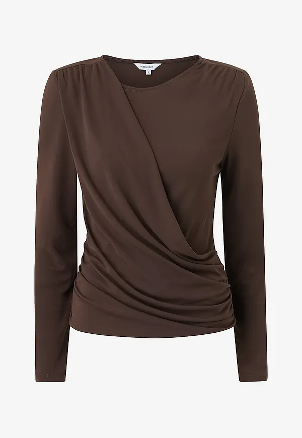 Bubbleroom - Långärmad topp Drapy Top - Brun