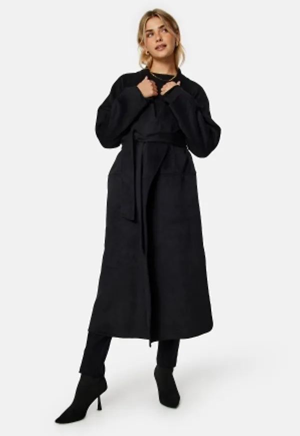 BUBBLEROOM Leslie Belted Wool Coat Black M