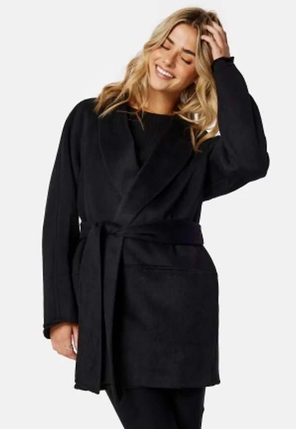BUBBLEROOM Belted Wool Coat Black XL