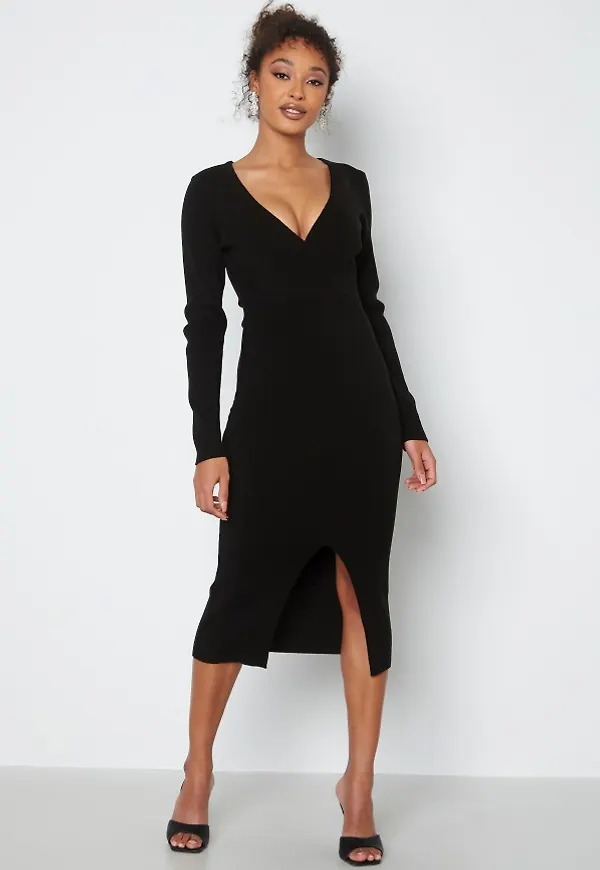 BUBBLEROOM Lima knitted wrap dress Black S
