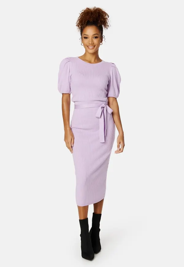 BUBBLEROOM Linnelle knitted puff sleeve dress Lilac 3XL
