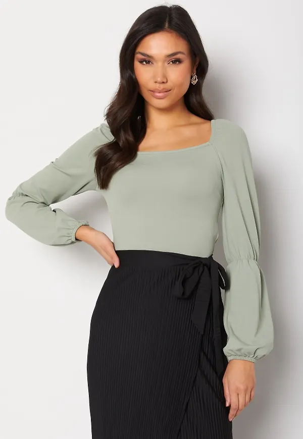 BUBBLEROOM Liva square neck top Dusty green XS