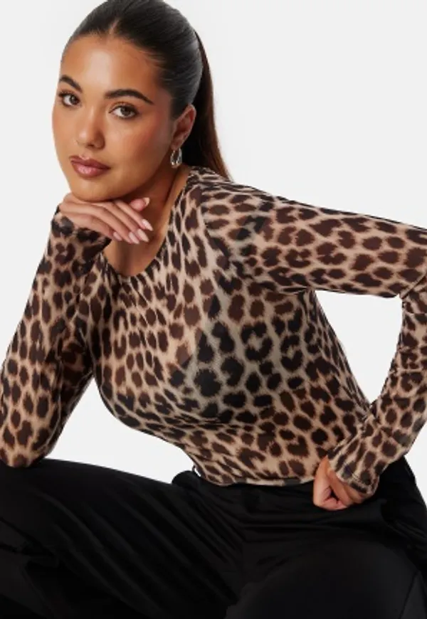 BUBBLEROOM Long Sleeve Mesh Top Leopard L
