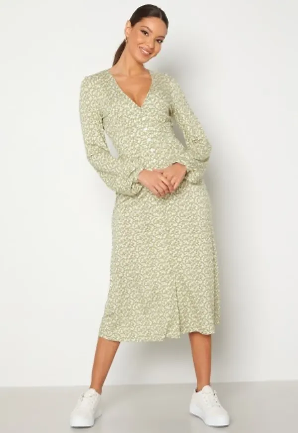 BUBBLEROOM Luella button dress Green / Patterned 2XL