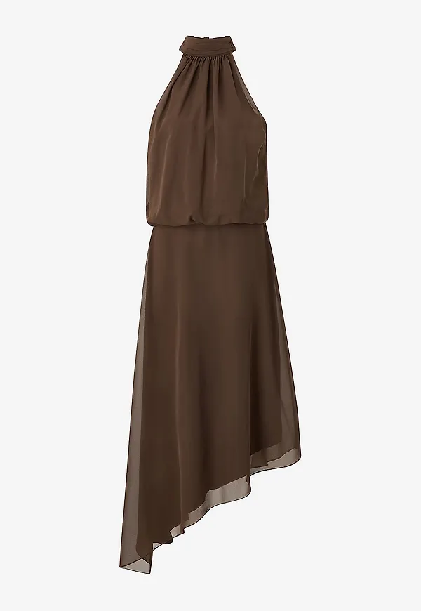 Bubbleroom - Maxiklänning Asymmetric Chiffon Halterneck - Brun