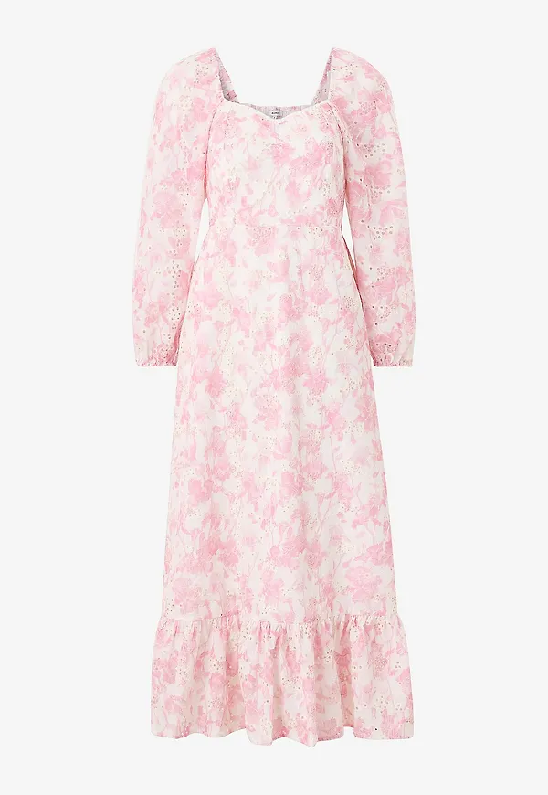 Bubbleroom - Maxiklänning Broderie Anglaise Dress - Rosa