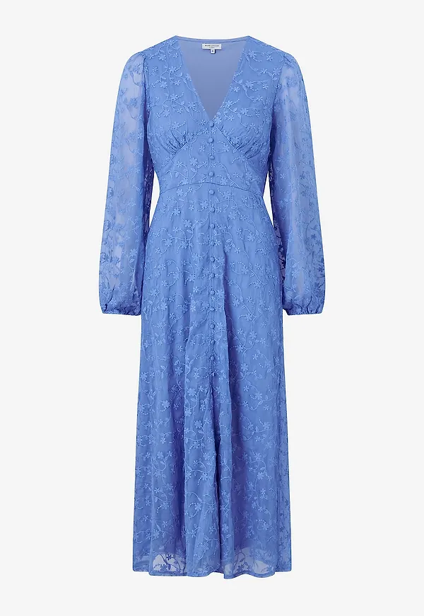 Bubbleroom - Maxiklänning Embroidered Midi Dress - Blå