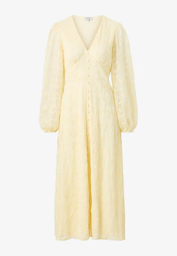 Bubbleroom - Maxiklänning Embroidered Midi Dress - Gul