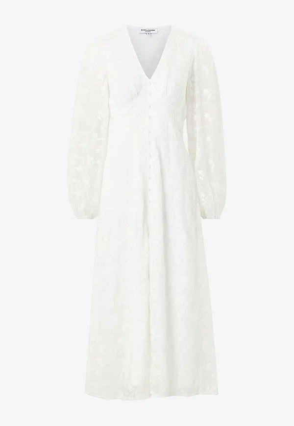 Bubbleroom - Maxiklänning Embroidered Midi Dress - Vit