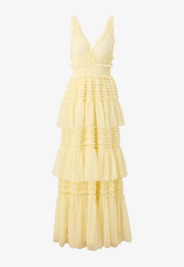 Bubbleroom - Maxiklänning Frill Dotted Tulle Gown - Gul