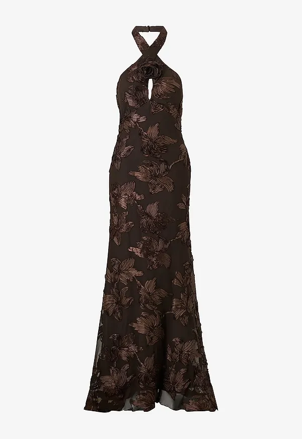 Bubbleroom - Maxiklänning Halterneck Embroidered Gown - Brun