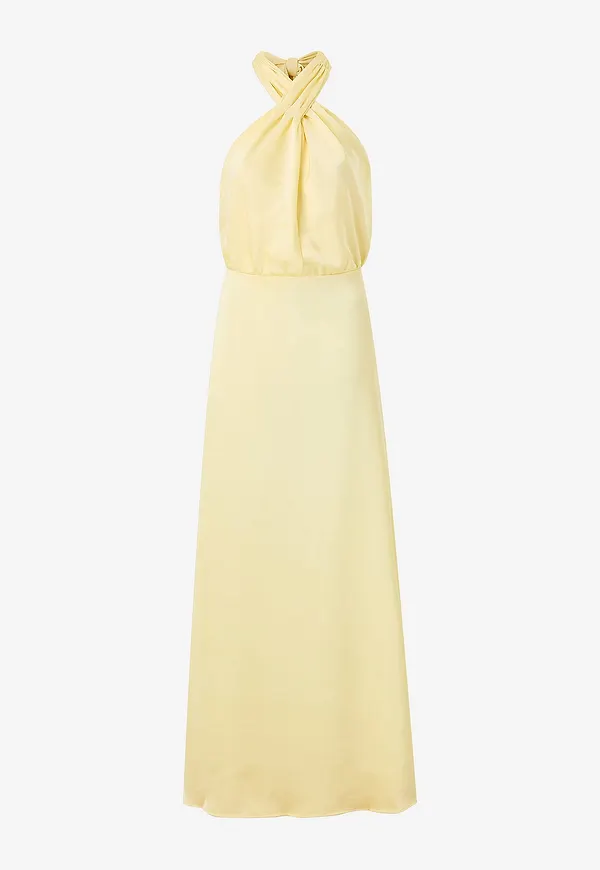 Bubbleroom - Maxiklänning Halterneck Satin Gown - Gul