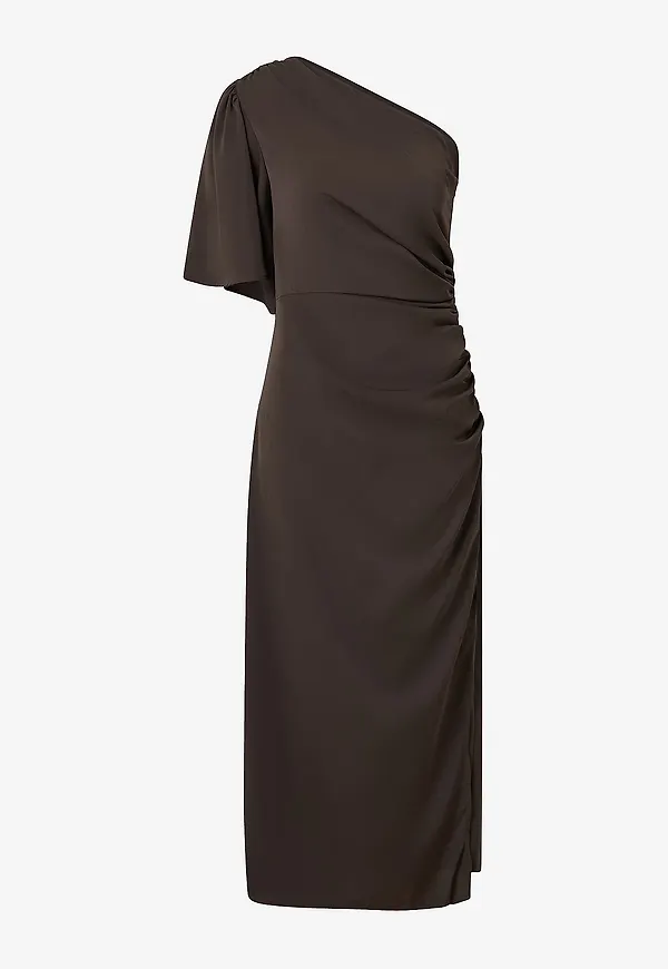 Bubbleroom - Maxiklänning Ruched One Shoulder Dress - Brun