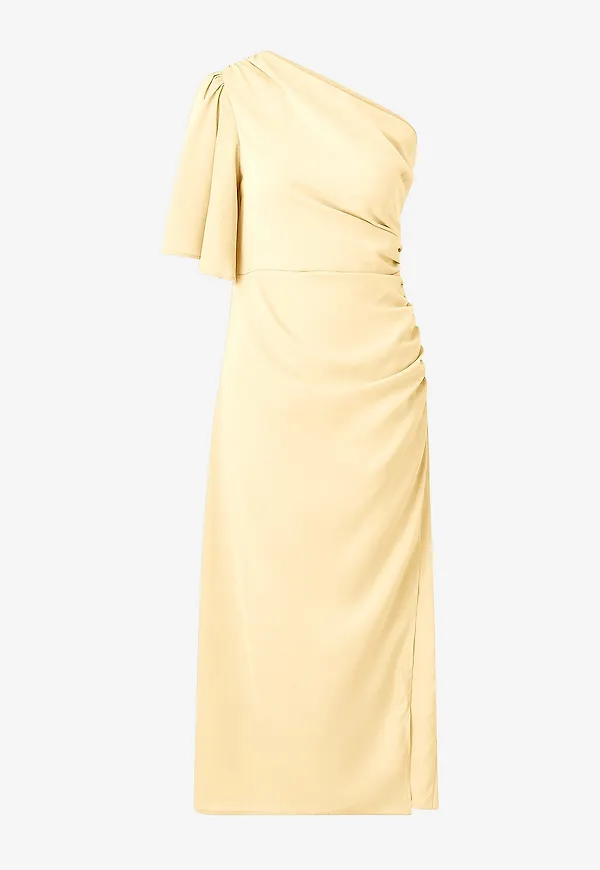 Bubbleroom - Maxiklänning Ruched One Shoulder Dress - Gul
