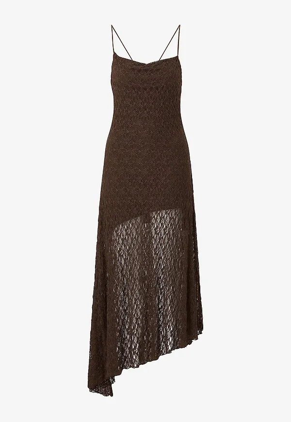 Bubbleroom - Maxiklänning Slip Lace Ankle - Brun