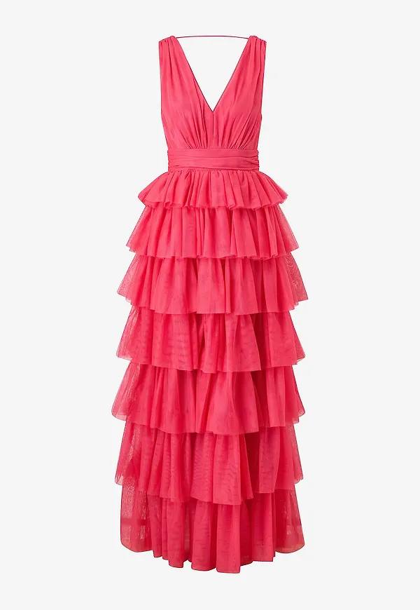 Bubbleroom - Maxiklänning Tulle Frill Gown - Rosa
