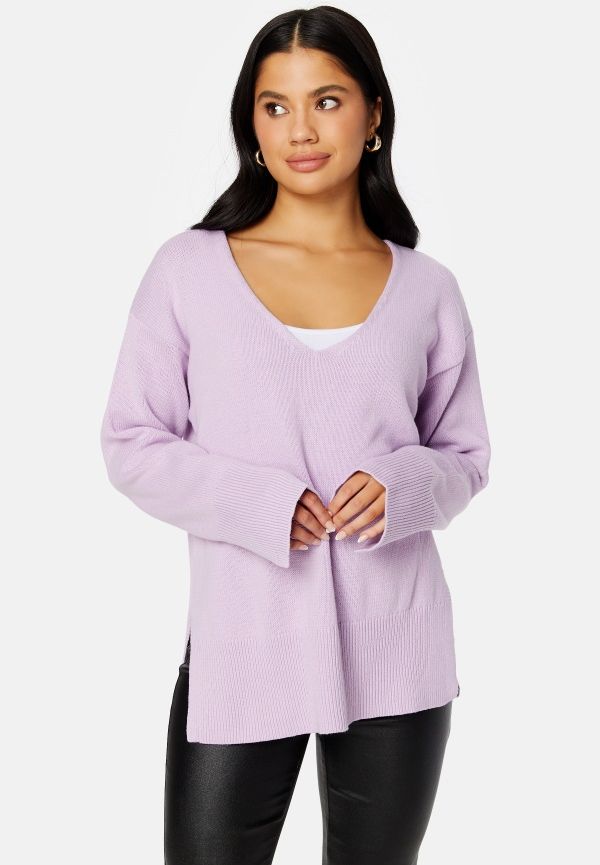BUBBLEROOM Maya v-neck slit sweater Lilac M