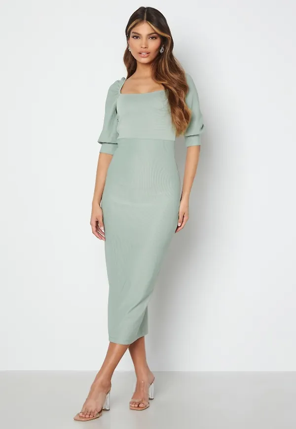BUBBLEROOM Maybelle puff sleeve dress Dusty green XL