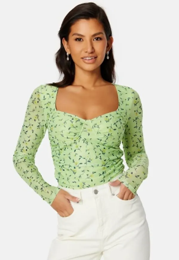 BUBBLEROOM Melandra mesh bustier top Green / Floral XL