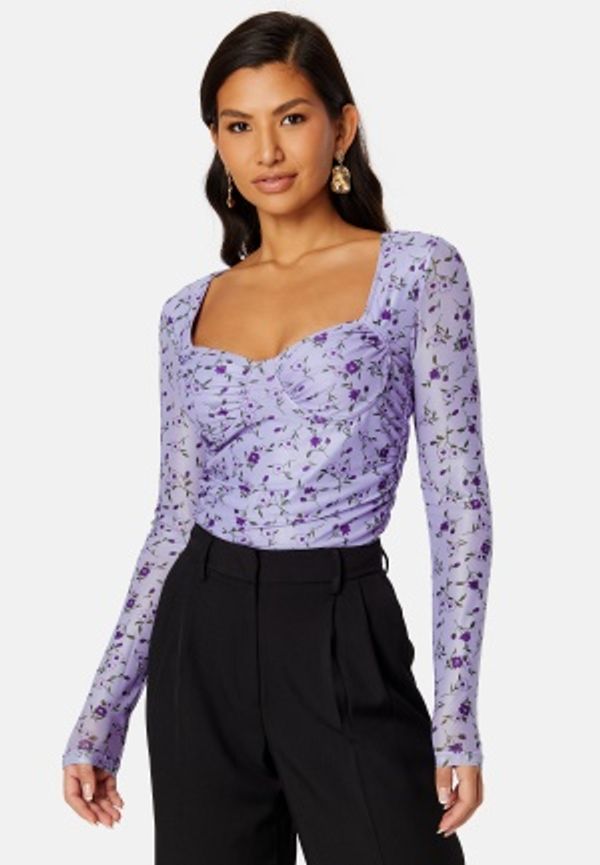 BUBBLEROOM Melandra mesh bustier top Lilac / Floral XL